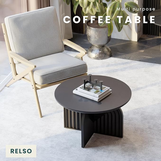 Charon Coffee Table – Solid Mango Wood Round Accent Table, Handcrafted Black - Image 6