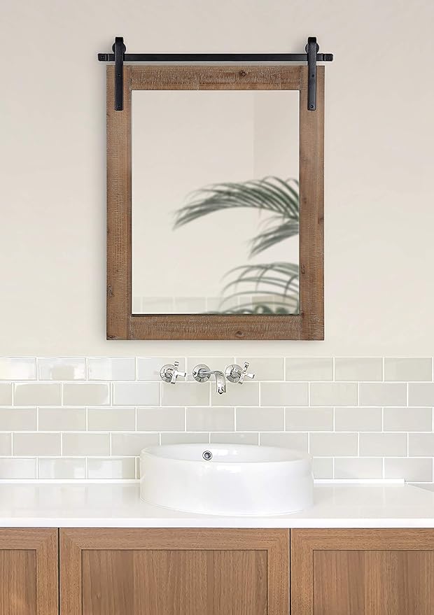 Kate and Laurel Cates Rustic Wall Mirror, Farmhouse Barn Door-Inspired Wall - Image 3