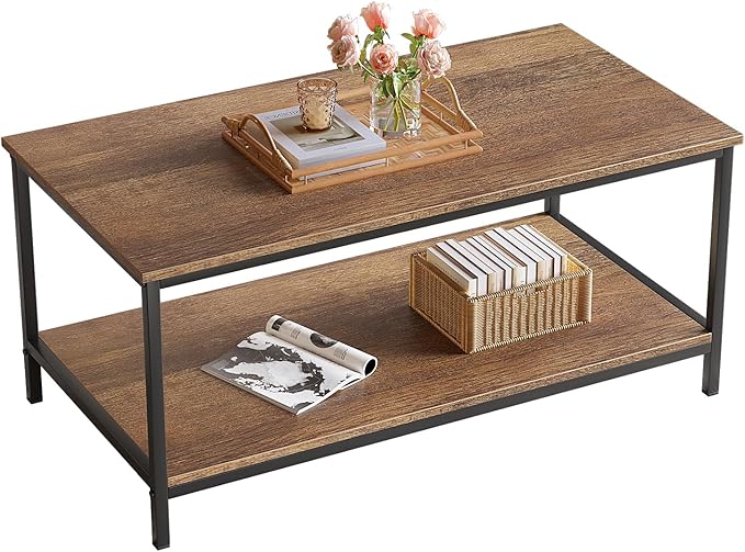 SAYGOER Coffee Table with Storage 2-Tier Industrial Center Table by Saygoer