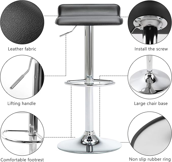 NOBPEINT Contemporary Chrome Air Lift Adjustable Swivel Bar Stool - Image 6