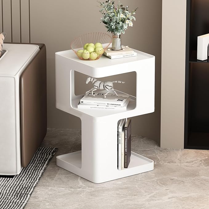 White Side Table, Modern Nightstand Metal End Table - Image 7