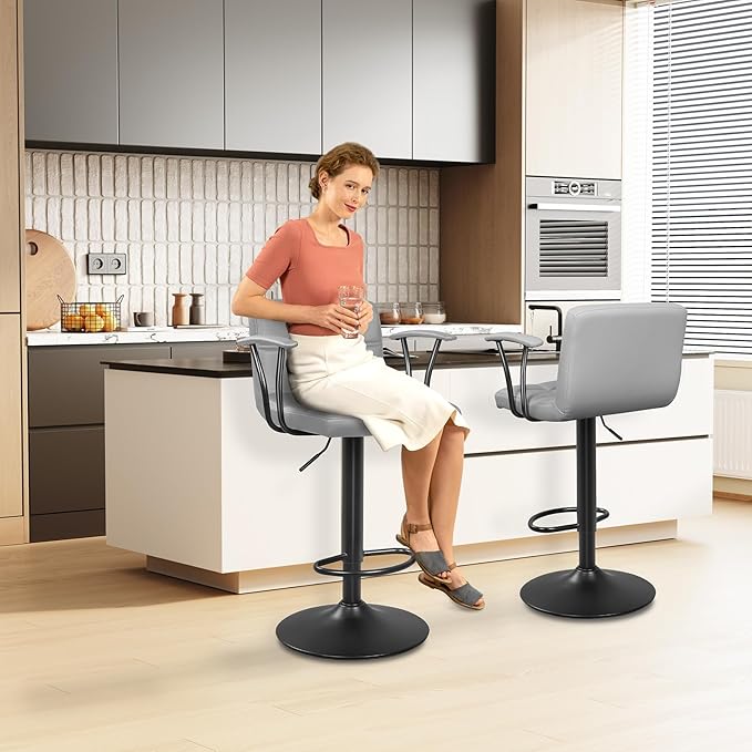 Bar Stools Set of 2, Armrest Adjustable Swivel Barstools - Image 2