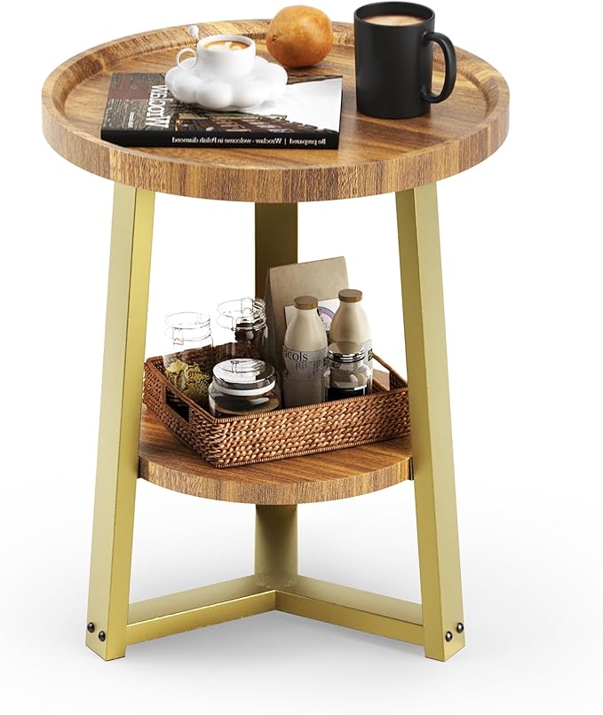 PPAMAPIC Round End Table, 2 Tier Side Table - Image 5