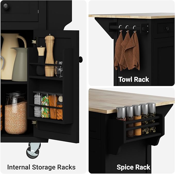 Rovibek Kitchen Island with Drawers 53 in Rolling Island Cart Mobile Solid Wood - Image 5