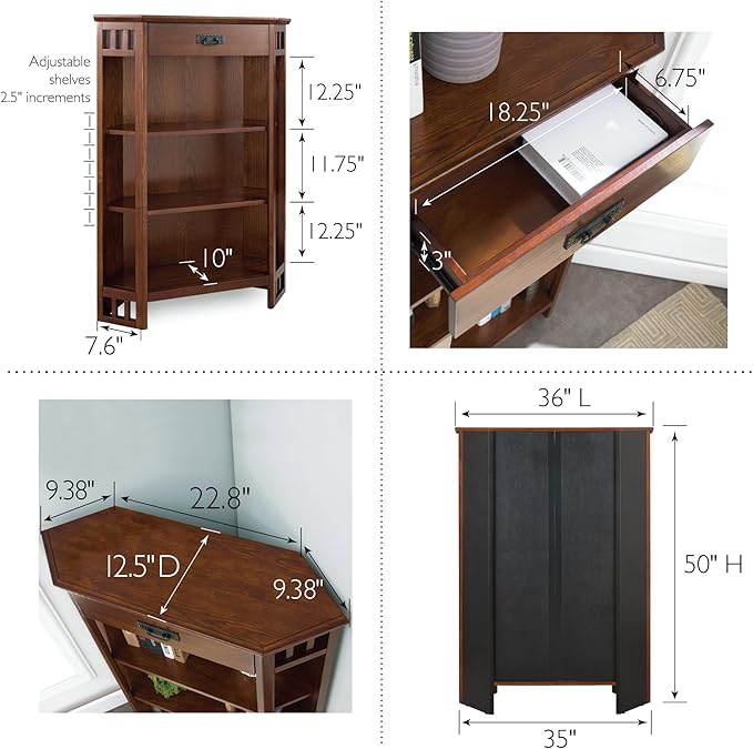 Leick Home 82263 Mission Mantel Height Corner Bookcase - Image 3