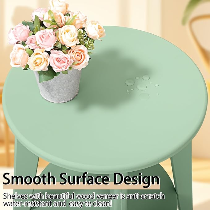 Round Side Table Green Wooden End Table - Image 8