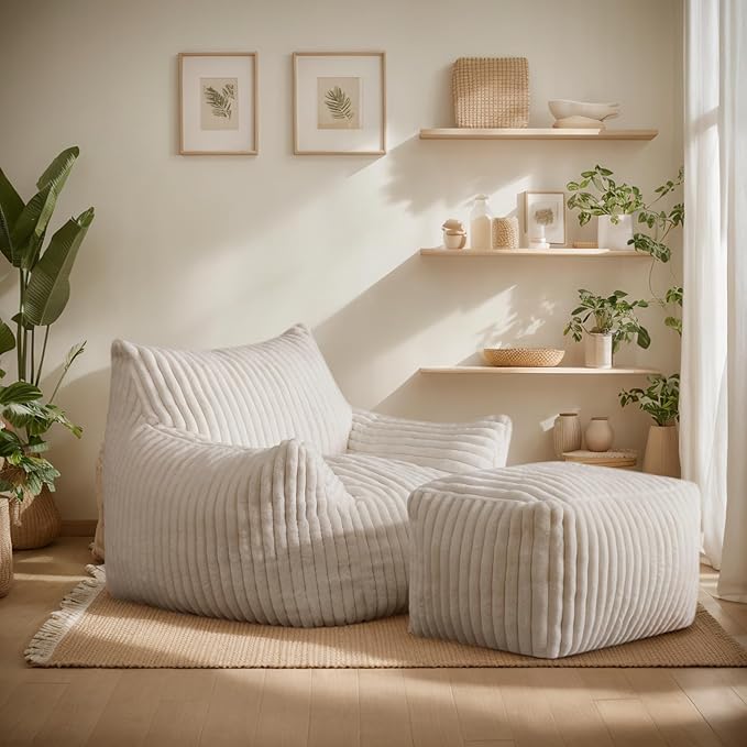 Giant Bean Bag Chairs for Adults, Oversized Chaise Lounge Chair Indoor by LivingGiving