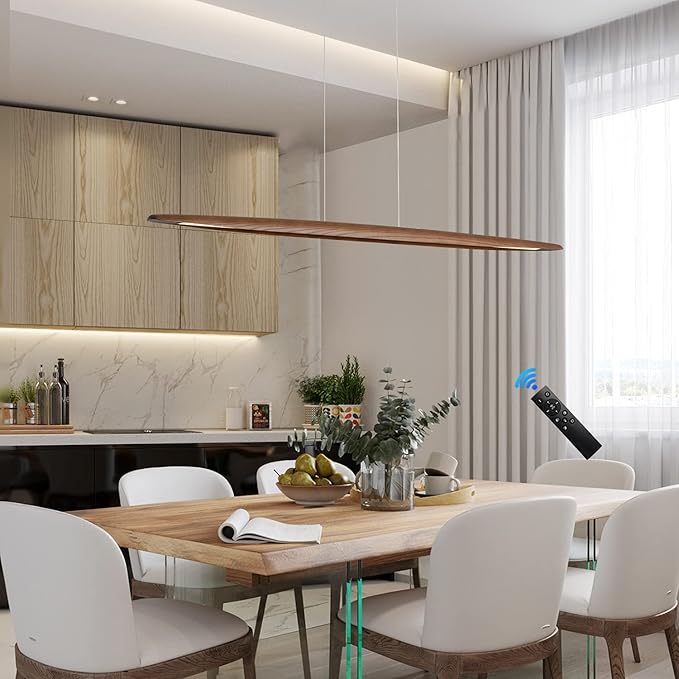 39" Wood Linear Pendant Light LED Dimmable Hanging Light Dinning Room Light - Image 6