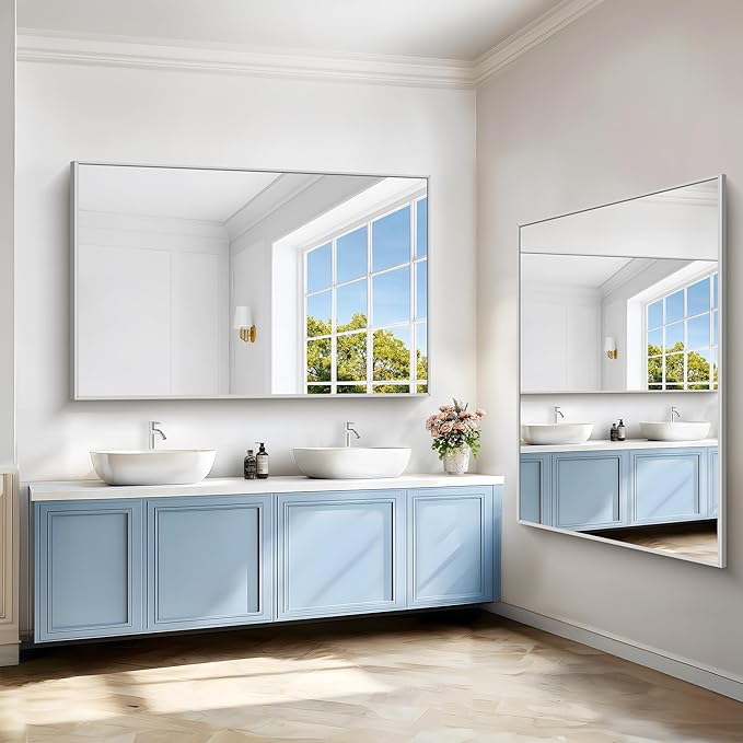 40x60inch Silver Bathroom Mirror, Large Rectangular Wall Mirrors - Image 7
