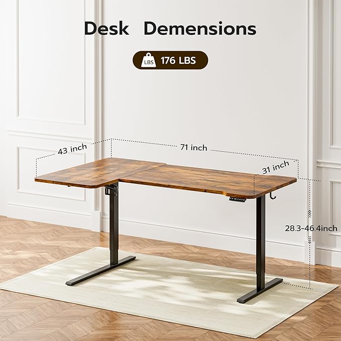 71 Inch L Shaped Standing Desk Adjustable Height, Electric Corner Standing Desk - Image 3