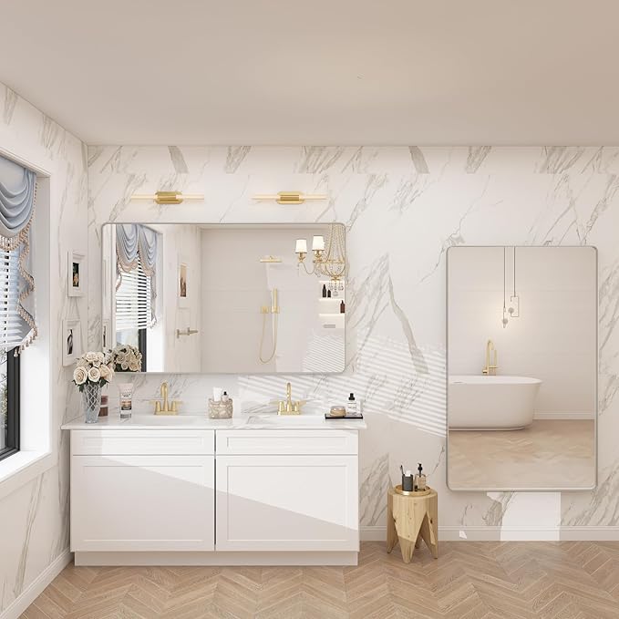 48x32 Silver Bathroom Mirror for Wall, Brushed Metal Framed Bathroom Vanity - Image 6