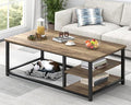 EXCEFUR Coffee Table with Storage Shelf, Modern Wood and Metal Center Table by EXCEFUR