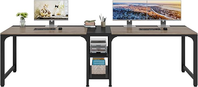 LITTLE TREE 90.5 Inch Large Double Home Office Compuer Desk Two Person Study - Image 7