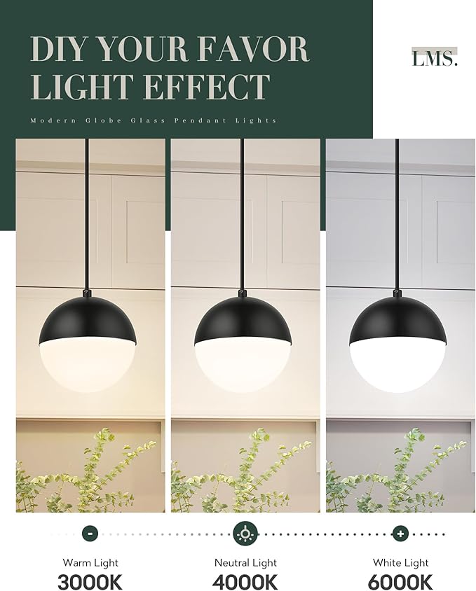LMS 6-inch Mid Century Pendant Light, Matte Black Pendant Light Fixtures - Image 8