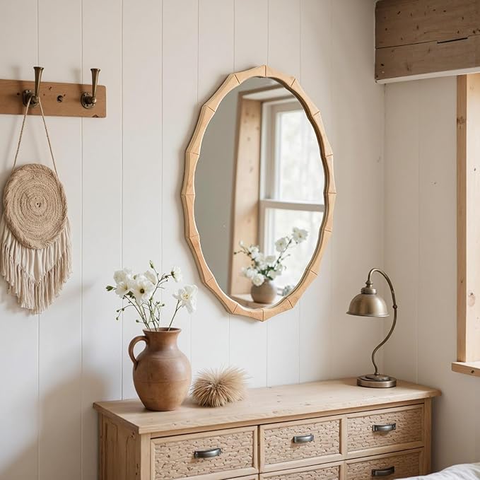 sawsile 20x30'' Rustic Oval Wood Mirror, Decorative Farmhouse Oval Mirrors - Image 5
