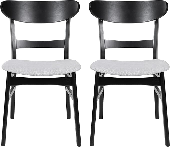 Set of 2 Solid Wood Dining Chairs, Fabric Upholstered Seat Mid-Century Modern - Image 3