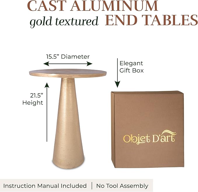 OBJET D'ART Small Round Gold End Tables, Vintage Metal Accent, Coctail and - Image 2