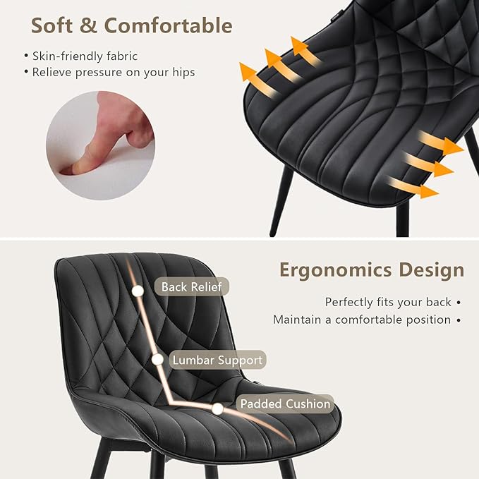 YOUNUOKE Black Dining Chairs Set of 2 Modern Upholstered Kitchen Chair - Image 6