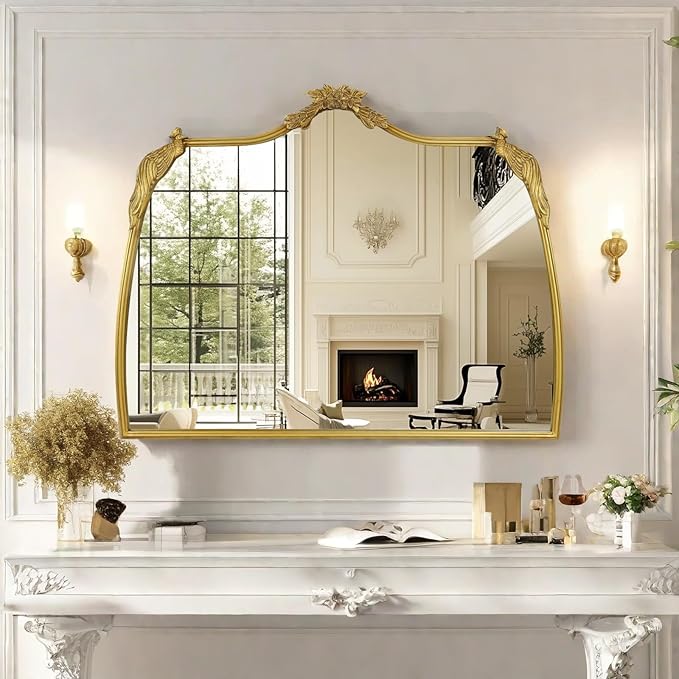 Baroque Mirror with Gold Vintage Decoration, Antique Brass Wall Mounted Mirror - Image 4