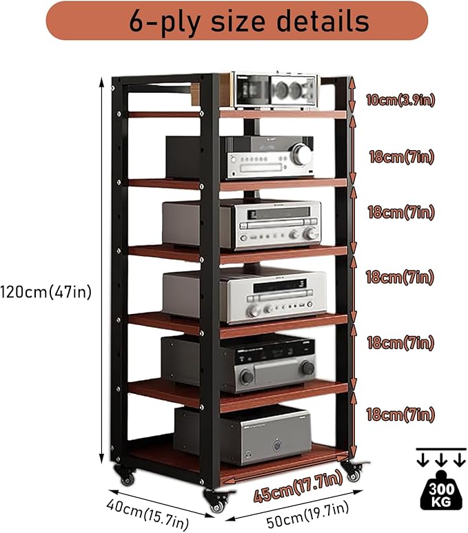 6 Tier Audio Rack Tower, CD Record Player Stereo Receiver AV Equipment Cabinet - Image 2