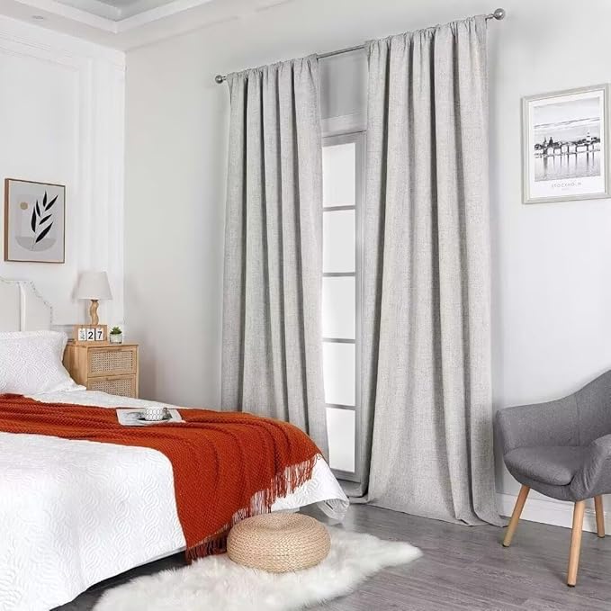 Joydeco Natural Linen Curtains 84 inch Length 2 Panels Set Burg 100% Blackout - Image 8