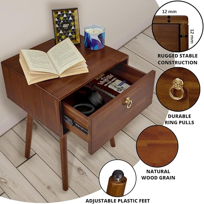 Bme Alden Solid Wood Nightstand/Side Table/End Table, Fully Assembled, - Image 3