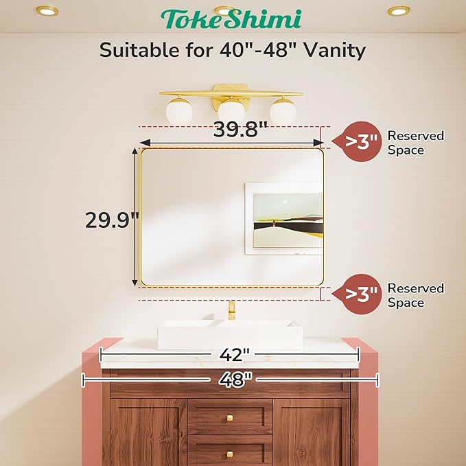 TokeShimi Brushed Gold Bathroom Mirror, 40x30 Large Bathroom Mirror Rectangle - Image 2