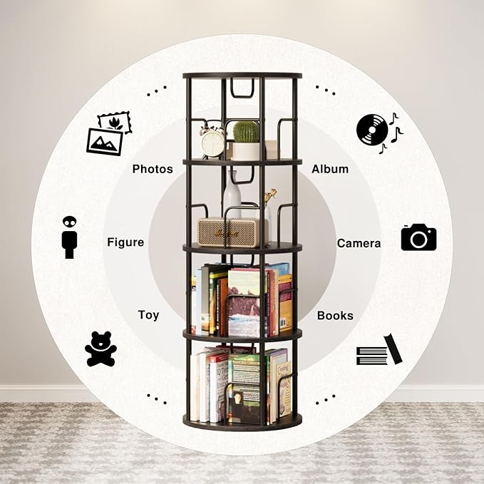 4 Tier Rotating Bookshelf, 360 Display Spinning Corner Bookshelf, Space-Saving - Image 4