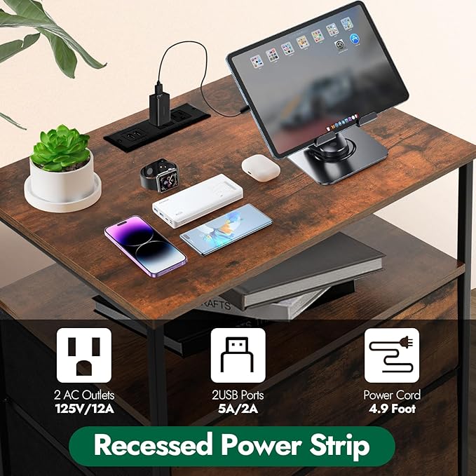 3 Drawers Dresser with Charging Station, 24 Inch Wide LED Night Stand with - Image 6