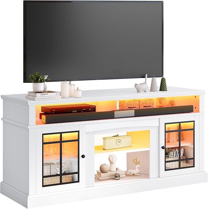 YITAHOME White TV Stand for 75 Inch TV, LED Modern Entertainment Center - Image 9