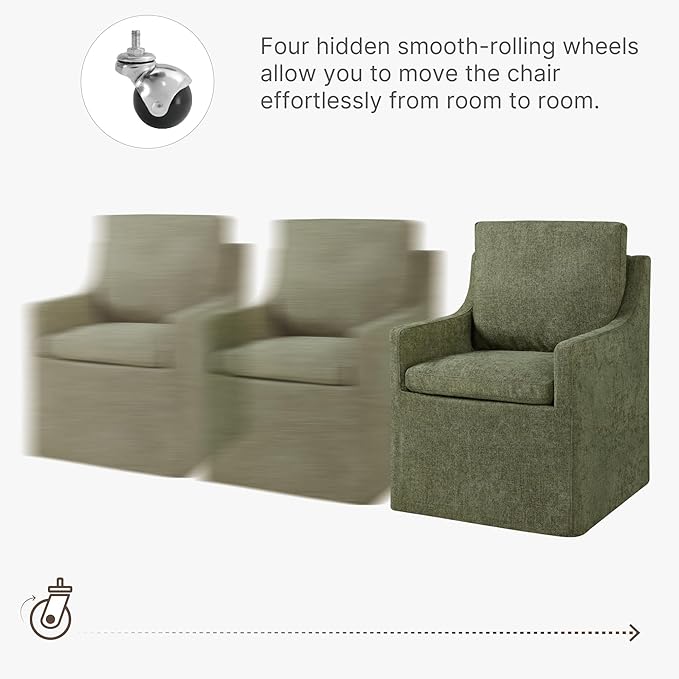 Upholstered Dining Chairs with Casters Easy Assembly Side Deskchair with Rollers - Image 4