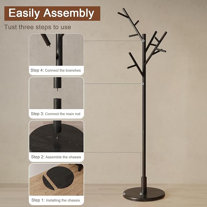 Coat Rack, Solid Wood Coat Rack Freestanding - Image 9
