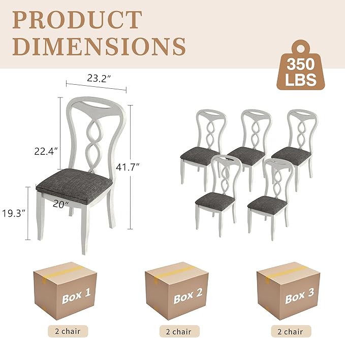 Solid Wood Dining Chair Set of 6, Kitchen Dining Room Chair - Image 7