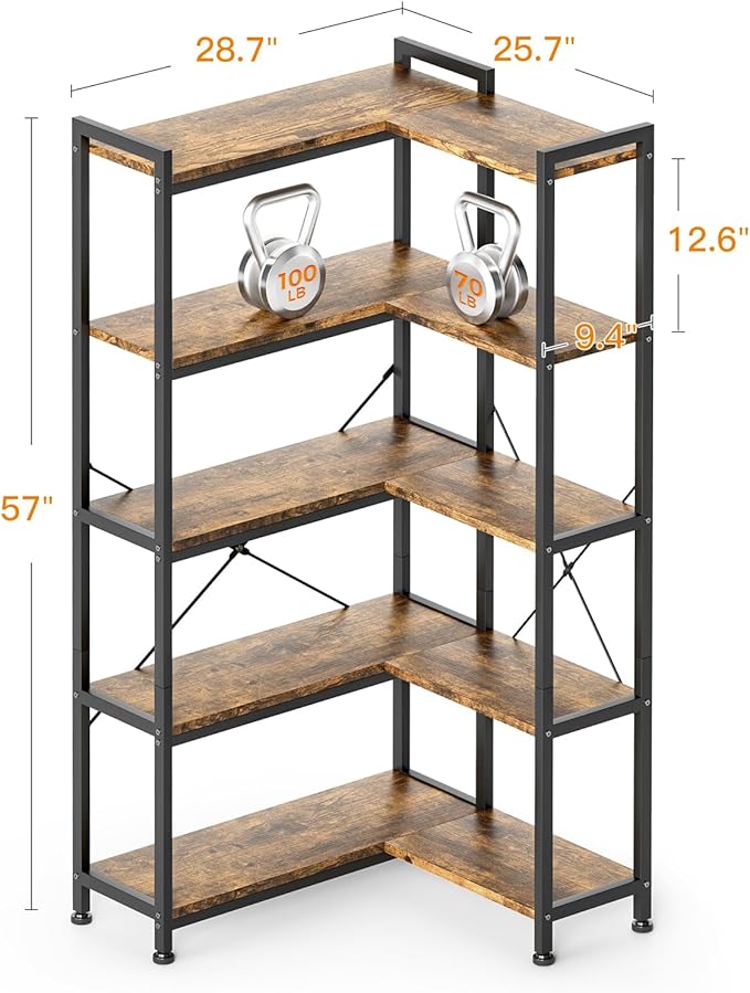 Casaottima Corner Bookshelf 5 Tier, 57 Inches Reversible Book Shelf - Image 3