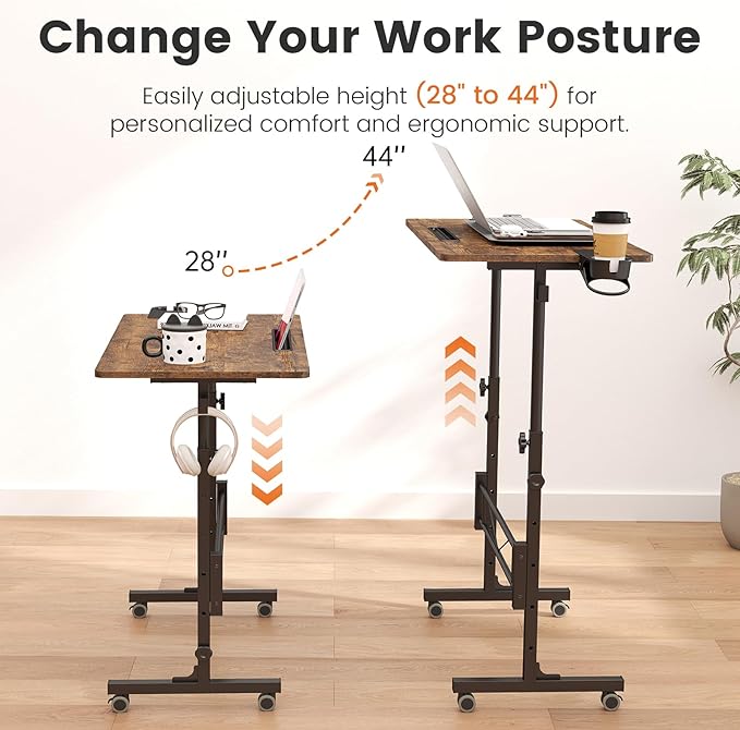 Hadulcet Small Standing Desk Adjustable Height, Rolling Desk - Image 4