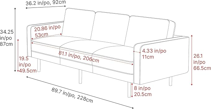 Valencia Varese 90" Full Leather Couch Cognac Tan Brown- Italian Nappa Leather - Image 3