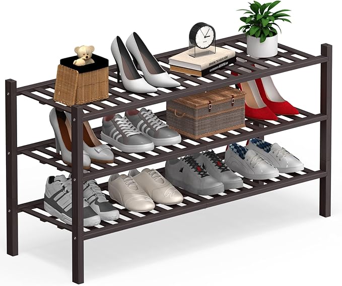 Haddockway Long 3 Tier Bamboo Shoe Rack Storage Organizer, Small Space by Haddockway