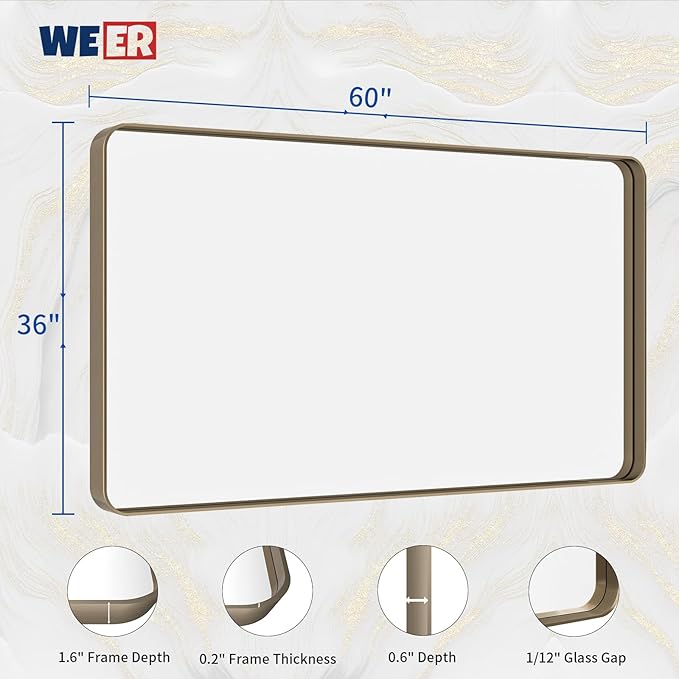 WEER 60x36 Inch Bronze Bathroom Mirror - Image 6