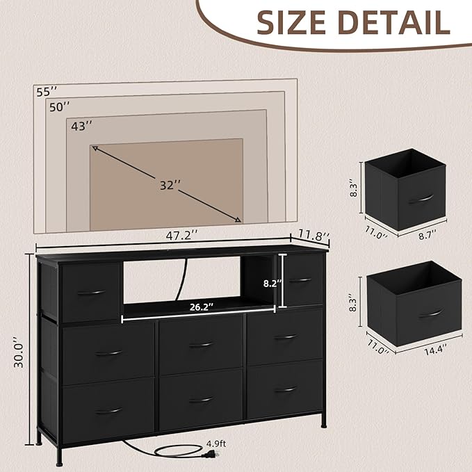 Somdot TV Stand for Bedroom, Dresser for Bedroom for 55 inch TV - Image 3