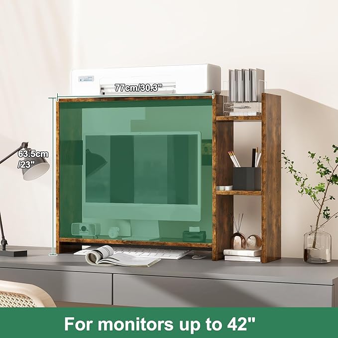 IBUYKE Desktop Bookshelf, 36.8" Desktop Organizer Shelf, Wood Desk Hutch - Image 2