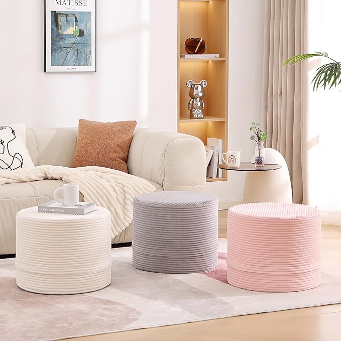 LITA Round Stuffed Pouf Ottoman, Velvet Poufs - Image 6
