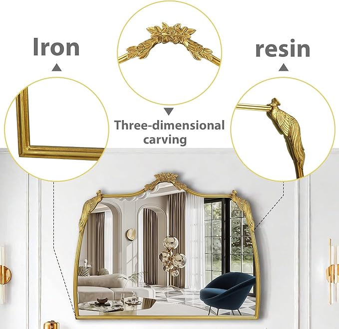 Baroque Mirror with Gold Vintage Decoration, Antique Brass Wall Mounted Mirror - Image 2