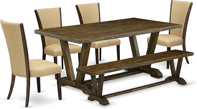 East West Furniture V777VE703-6 6 Piece Dining Set Contains a Rectangle Dining by EastWestFurniture