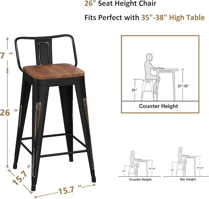 WENTMENT Bar Stools Set of 4 Counter Height Bar Stools Metal Barstools - Image 2