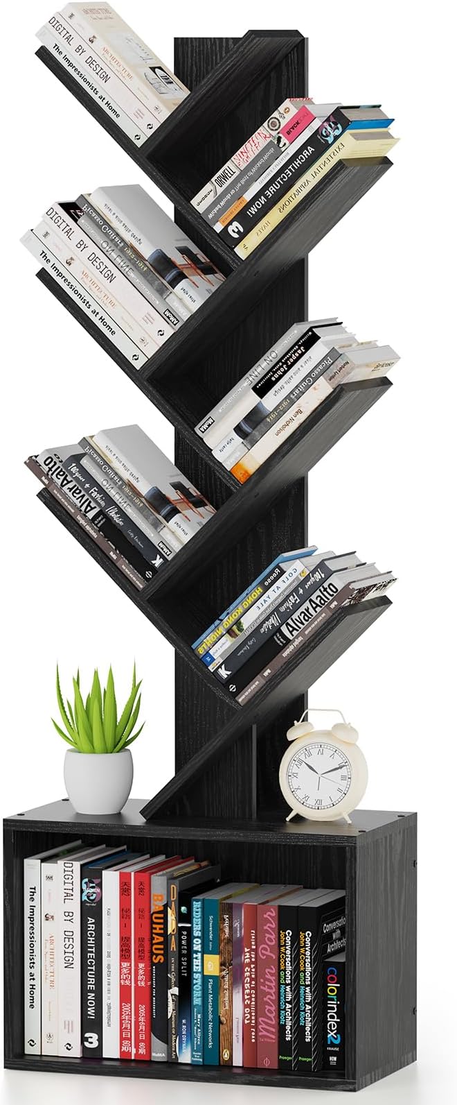 6 Tier Tree Bookshelf, Sturdy Retro Floor Standing Wood Bookcase, Storage Rack by ART-GIFTREE
