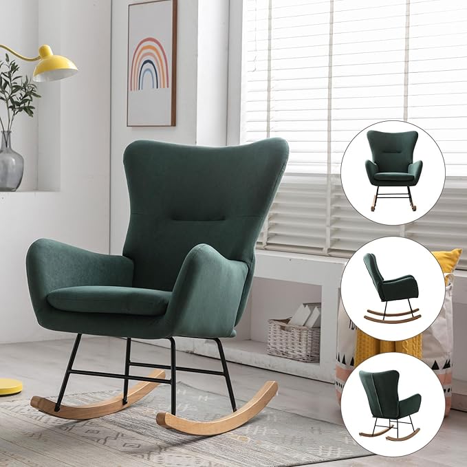 Phoenix Home Rocking Chair Nursery Velvet Upholstered Glider Rocker Rocking - Image 5