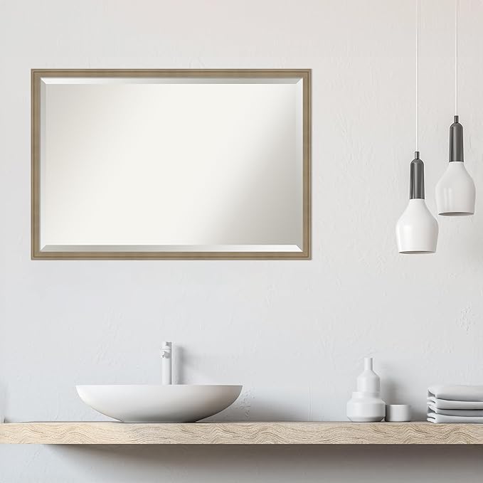 Amanti Art Brown Wall Mirror 26x38 Florence Light Brown Rectangle Bathroom - Image 6