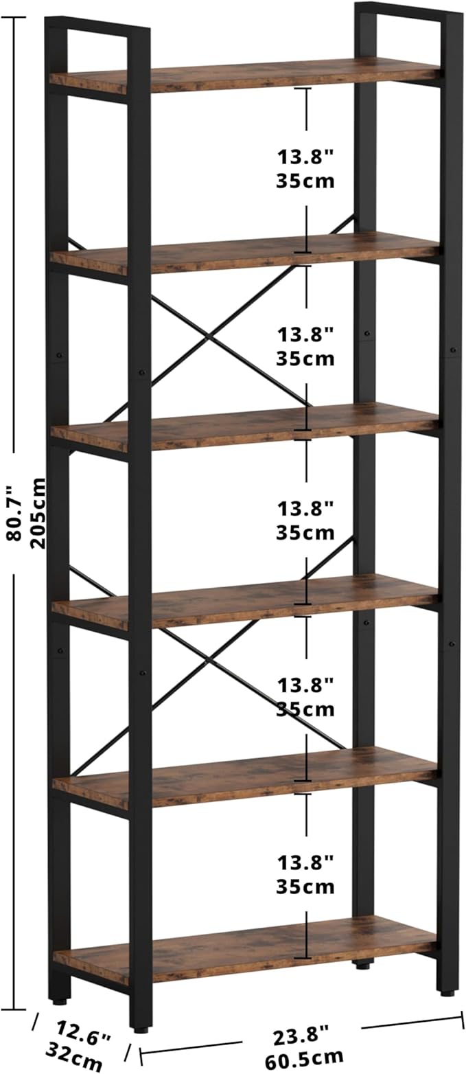IRONCK Bookshelf 6-Tier Ladder Shelf 110lbs Display Shelf Vintage Industrial - Image 6
