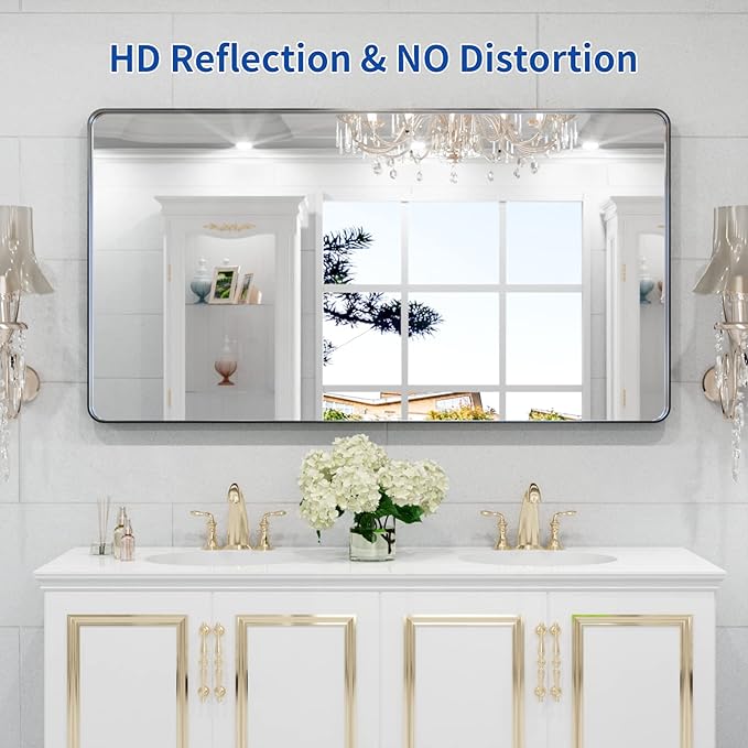 WEER Black Metal Frame Bathroom Mirror, 55x30 Inch Black Bathroom Vanity Mirror - Image 2