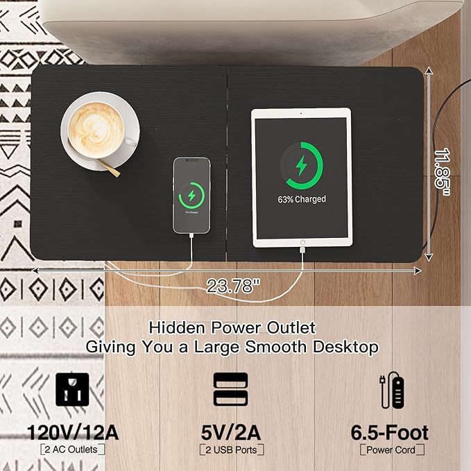LIDYUK End Table with Charging Station, Narrow Side Table with Drawer and USB - Image 5